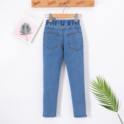 Jeans de cintura elástica con detalle de dobladillo para niños